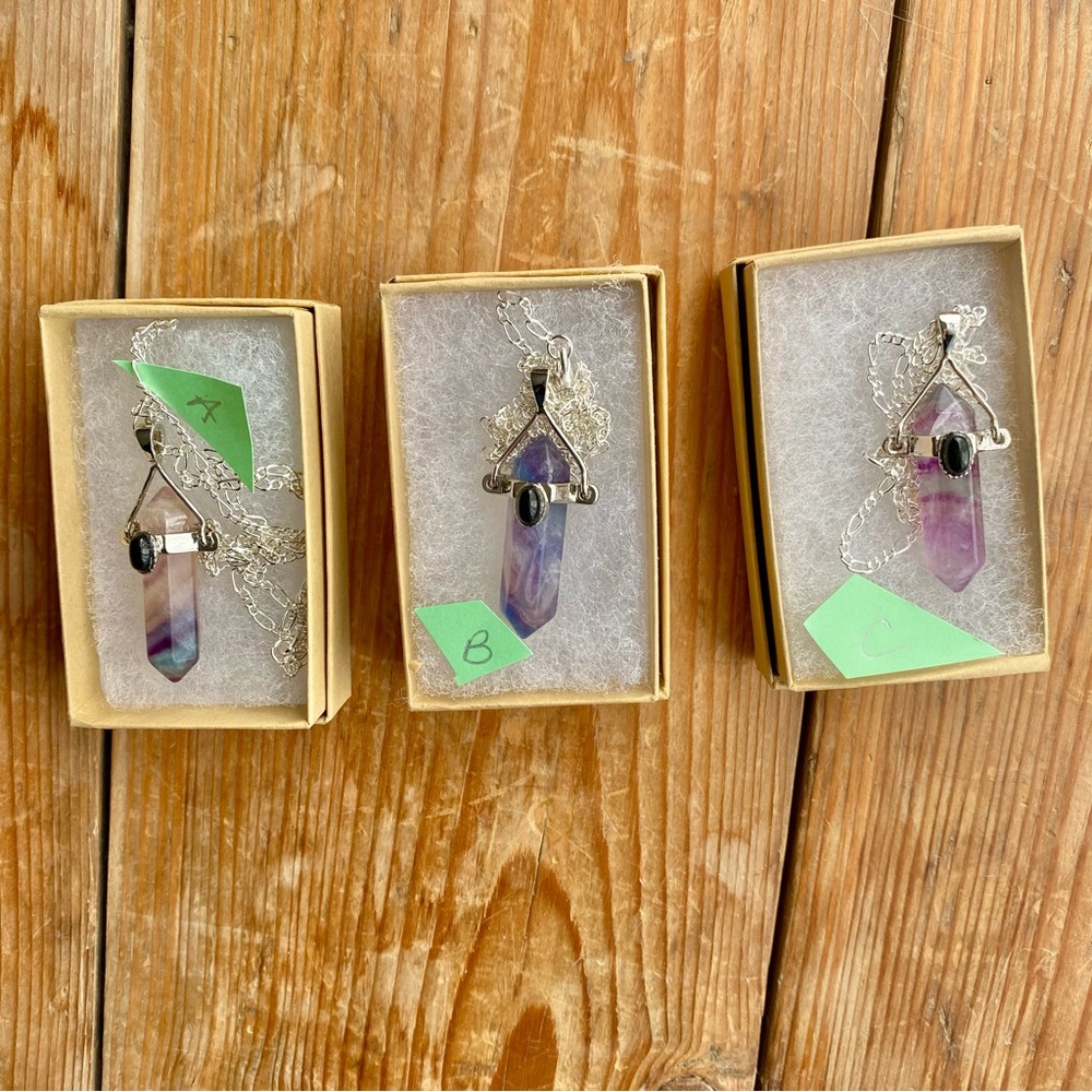 Rainbow Flourite Sterling Silver Necklace Purple Pink 20” - Picture 9 of 14